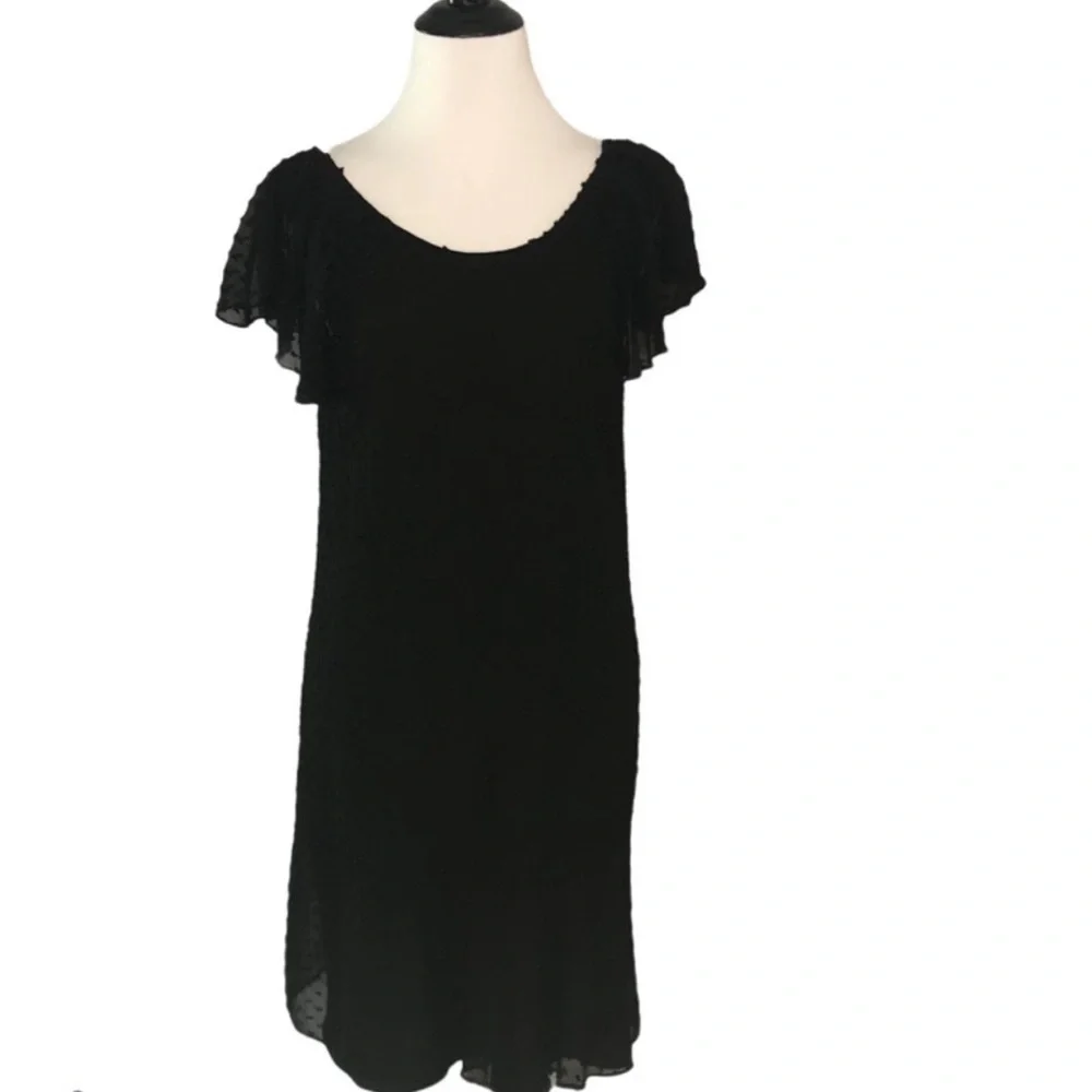 J.Crew Black Silk Ruffle Clip Dot Dress - Size 4 - Textured LBD